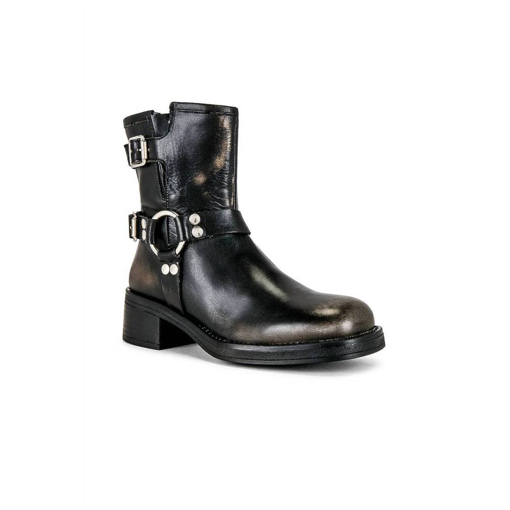 NEW STEVE MADDEN women's brixton buckle engineer boots in black distressed